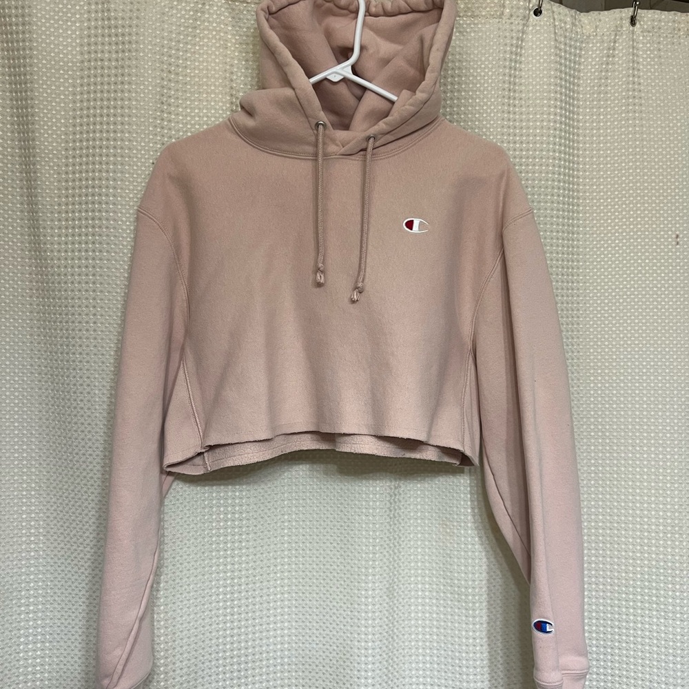 Champion Pink Cropped Hoodie Long Sleeve Relaxed Fit